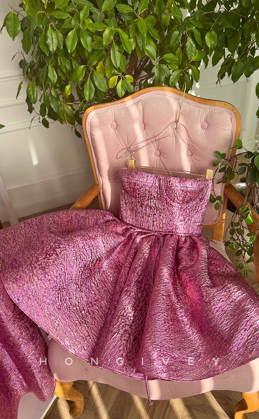 H1725 - Sweet Shiny Puff Sleeves Belt Short Graduation Party Homecoming Dress - Fashionpara