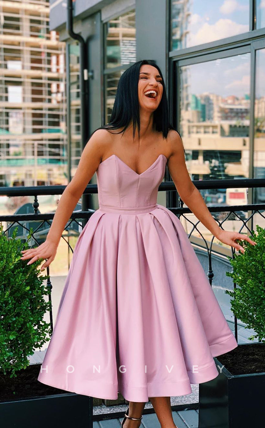 H1742 - Simple Strapless V-Neck Ruched Short Graduation Party Homecoming Dress - Fashionpara