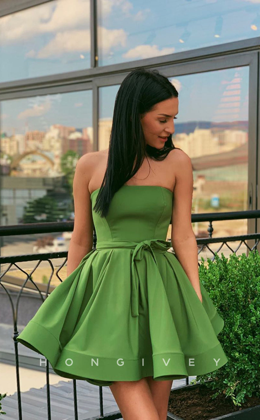 H1744 - Simple Ruched Strapless Strappy Short Graduation Homecoming Party Dress - Fashionpara
