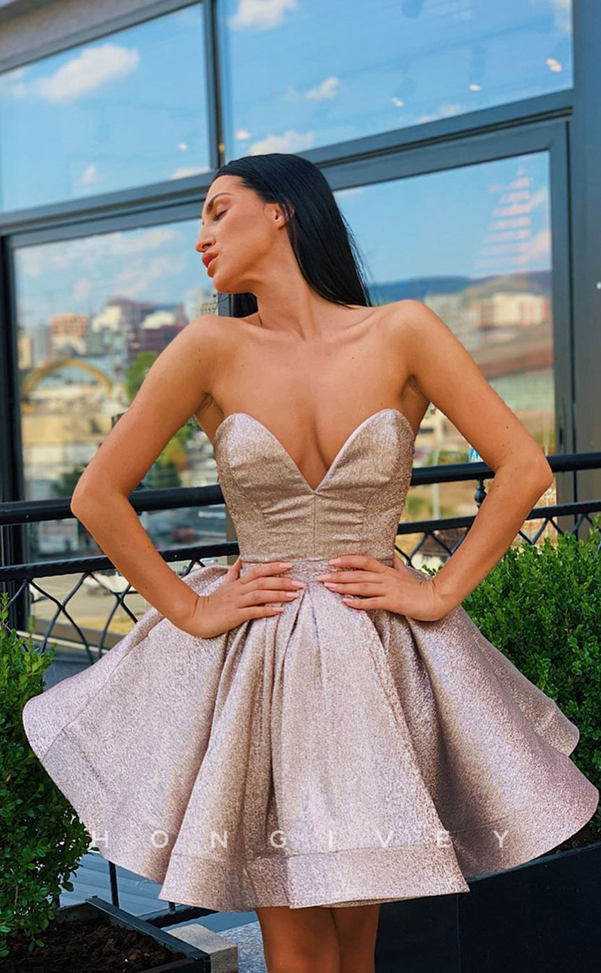 H1747 - Sweet Sparkly Ruched Strapless Short Graduation Homecoming Party Dress - Fashionpara