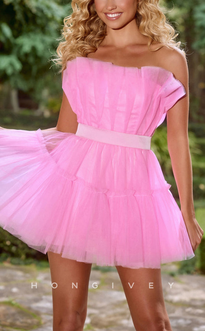 H1770 - Sweet Strapless Belt Short Party Homecoming Graduation Dress - Fashionpara