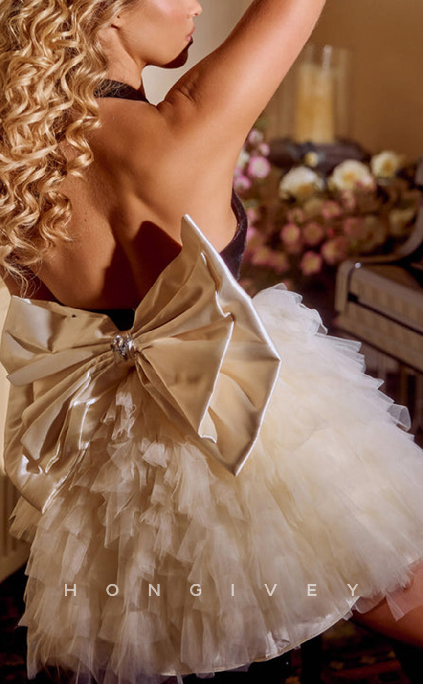 H1771 - Sweet Open Back With Bow Detail Short Party Homecoming Graduation Dress - Fashionpara
