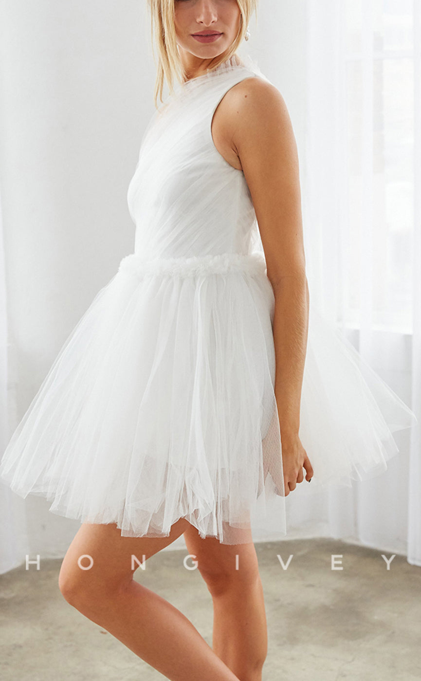 H1801 - Illusion One Shoulder With Lace Gloves Short Party Homecoming Graduation Dress - Fashionpara