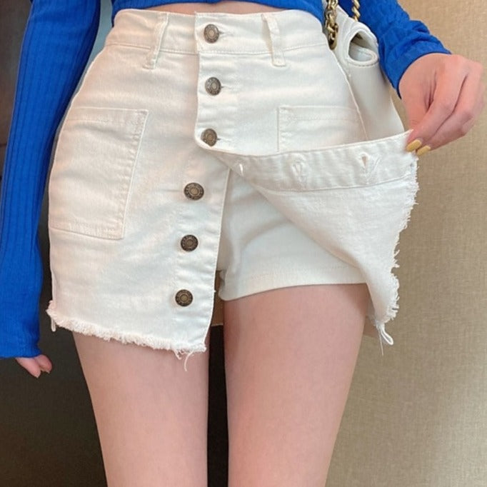 Summer Sexy Mini Skirt Women New Arrival Single Buttons High Waist Denim Shorts Skirt Black Or White A Line Jean Skirts - Fashionpara