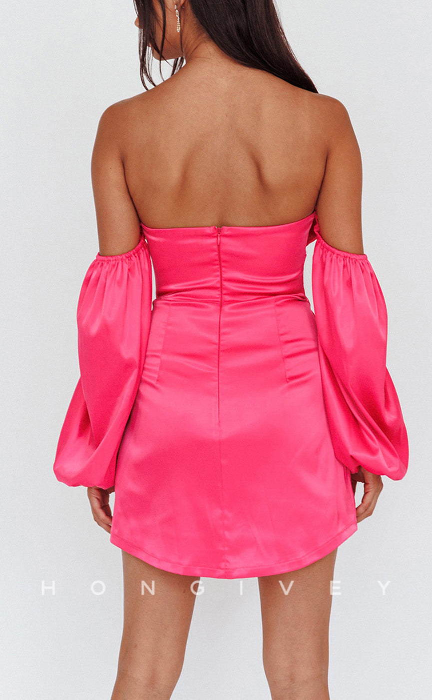 H1805 - Sweet Bow Detail Removable Sleeves Short Party Homecoming Graduation Dress - Fashionpara