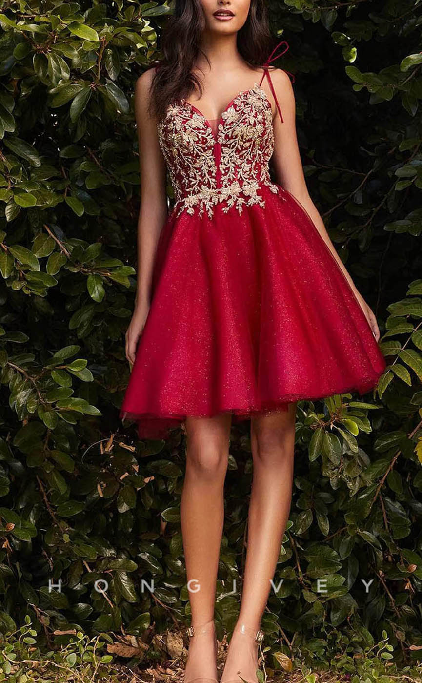 H1806 - Sparkly Floral Lace Embroidered Tiered Short Party Homecoming Graduation Dress - Fashionpara