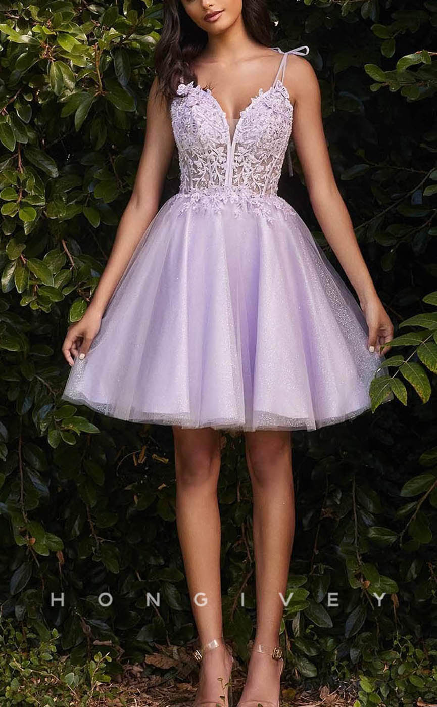 H1806 - Sparkly Floral Lace Embroidered Tiered Short Party Homecoming Graduation Dress - Fashionpara