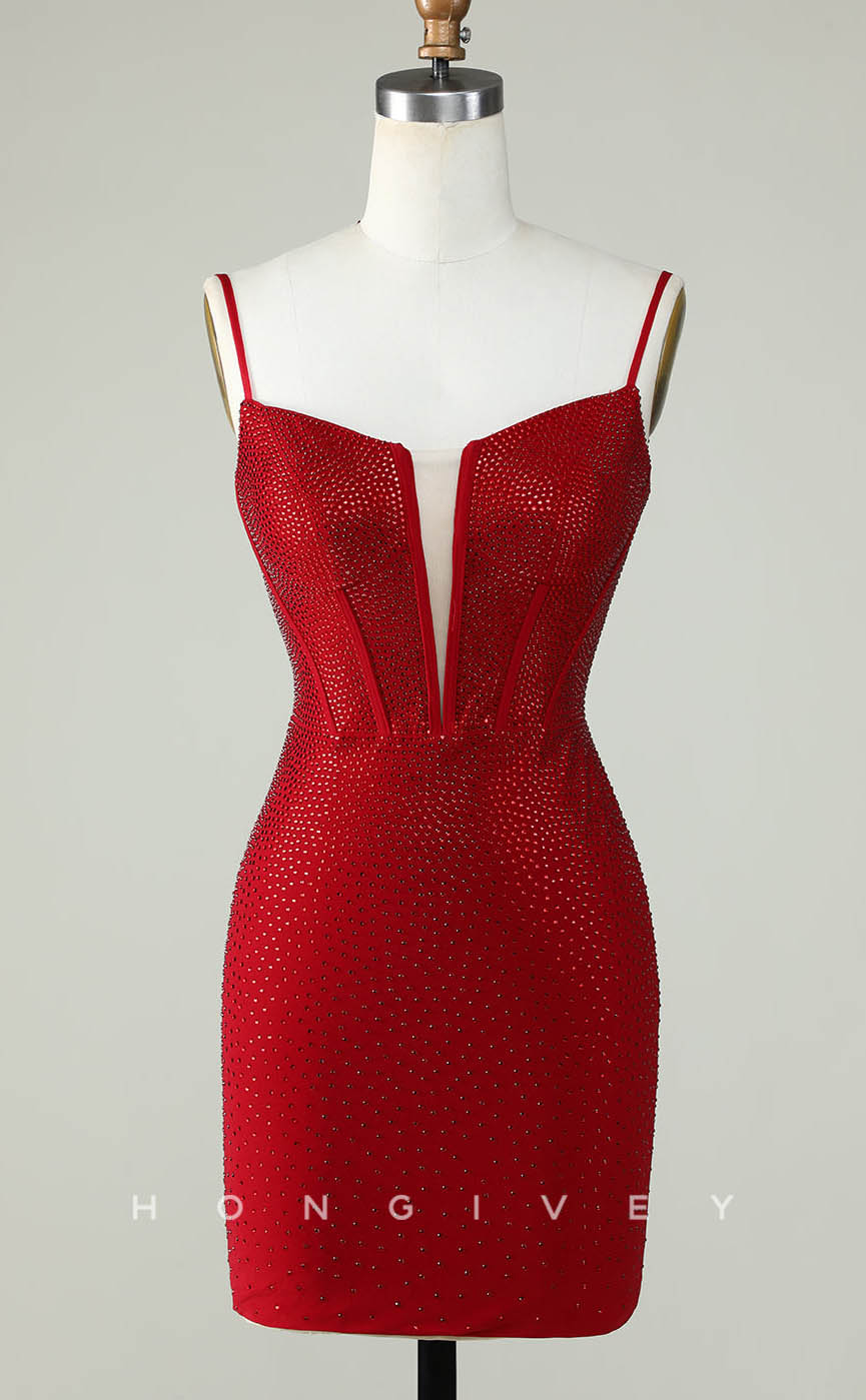 H1908 - Sexy Fitted Spaghetti Straps Glitter Short Party/Evening/Homecoming Dress - Fashionpara