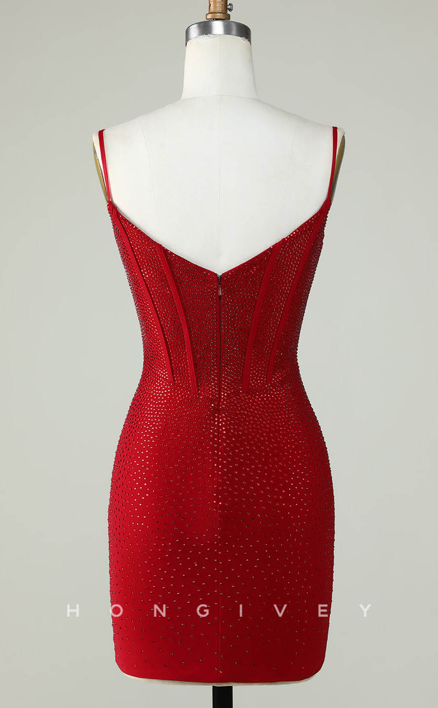 H1908 - Sexy Fitted Spaghetti Straps Glitter Short Party/Evening/Homecoming Dress - Fashionpara