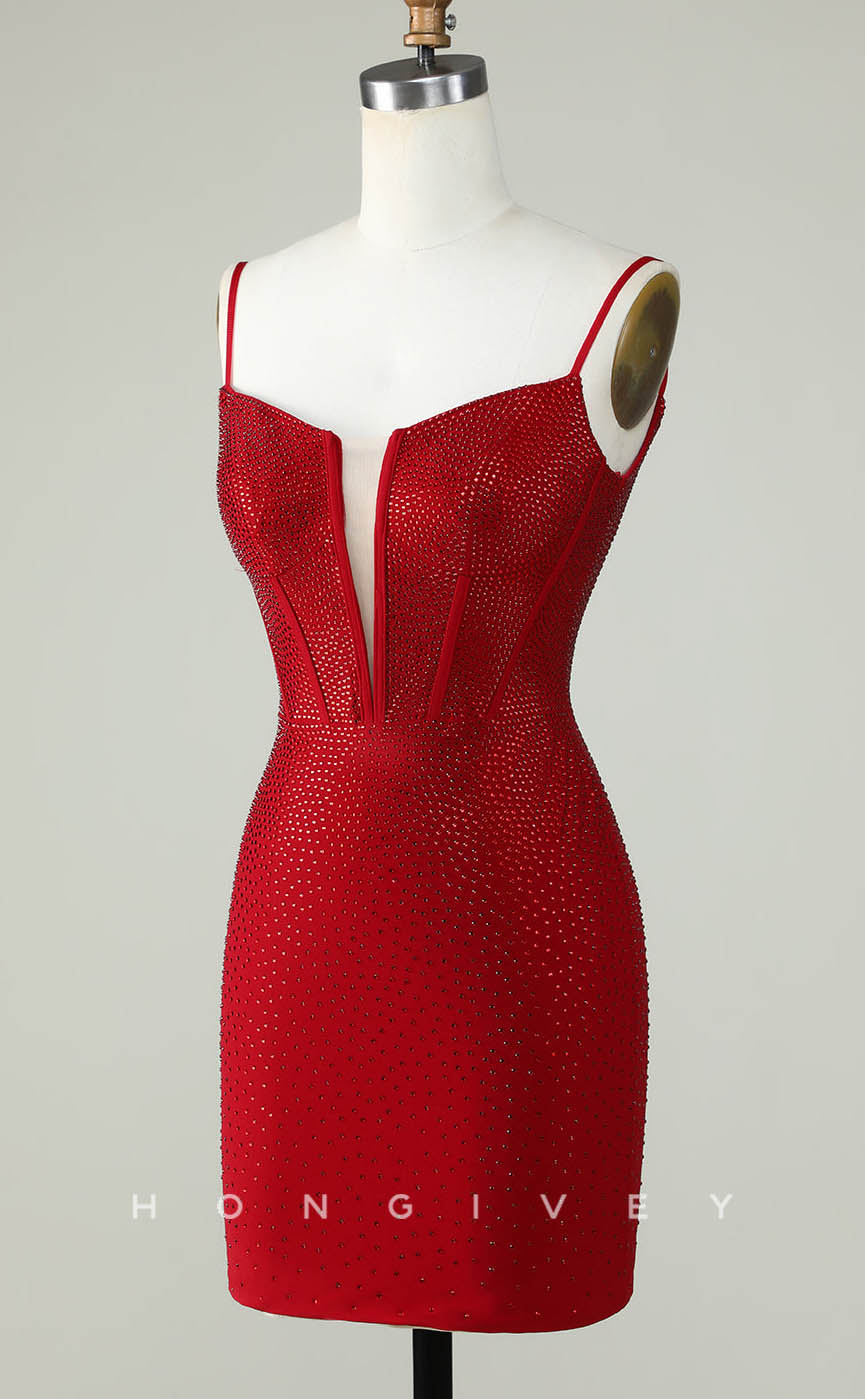 H1908 - Sexy Fitted Spaghetti Straps Glitter Short Party/Evening/Homecoming Dress - Fashionpara