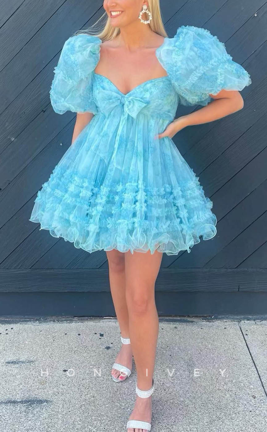 H1910 - Sexy Lace Sweetheart Puff Sleeves Gown Ball Gown Short Party/Homecoming Dress - Fashionpara
