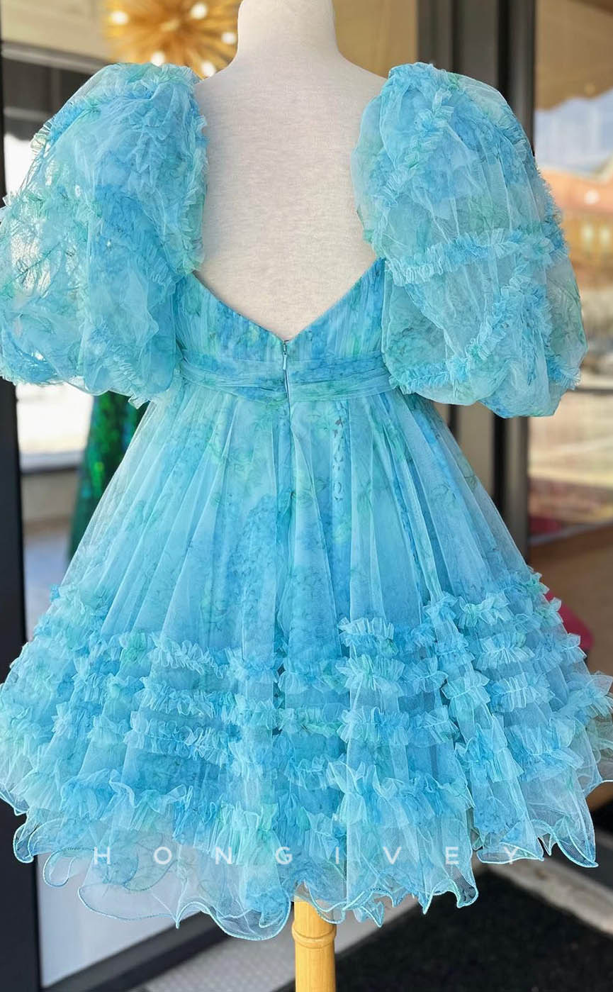 H1910 - Sexy Lace Sweetheart Puff Sleeves Gown Ball Gown Short Party/Homecoming Dress - Fashionpara