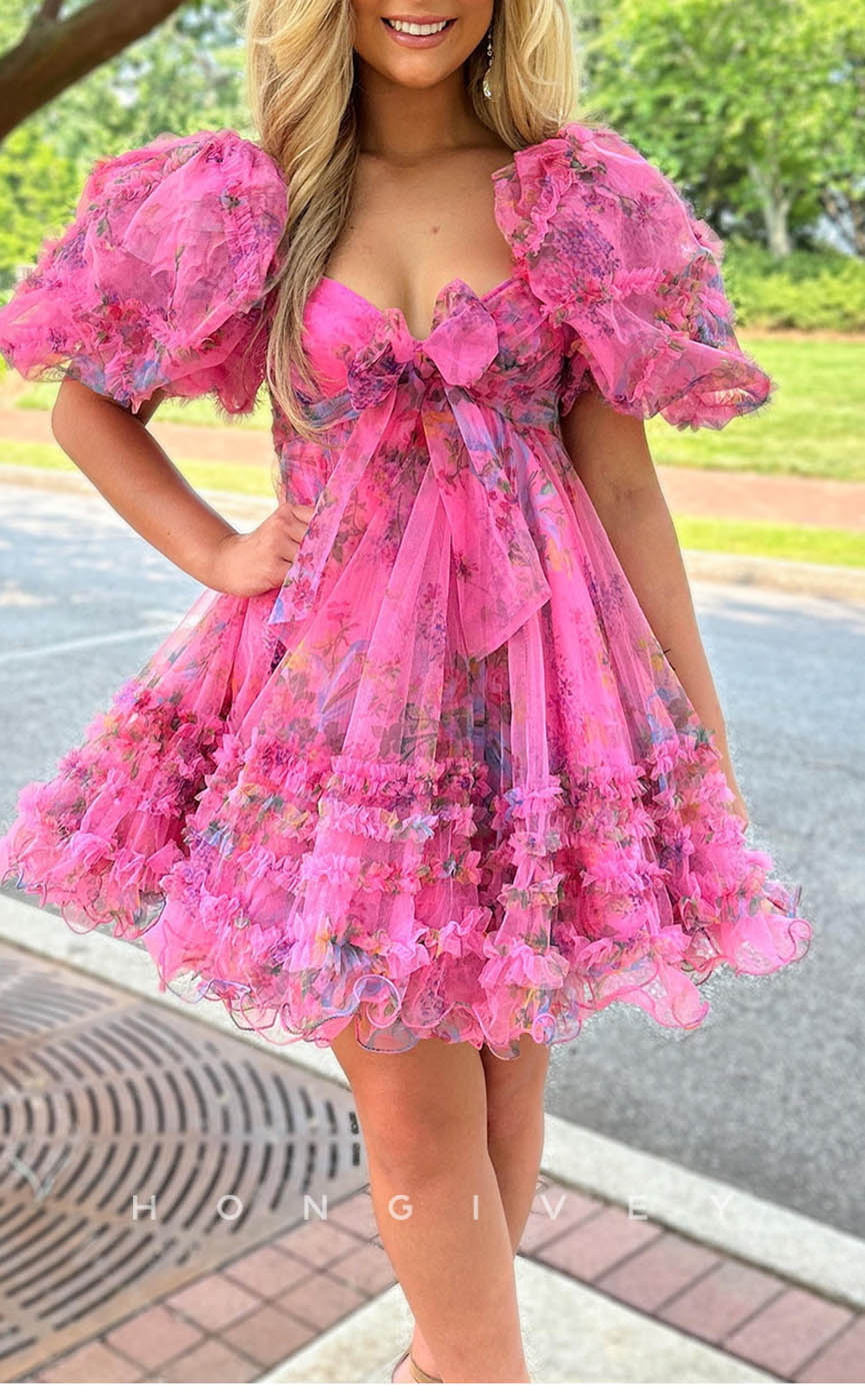 H1910 - Sexy Lace Sweetheart Puff Sleeves Gown Ball Gown Short Party/Homecoming Dress - Fashionpara