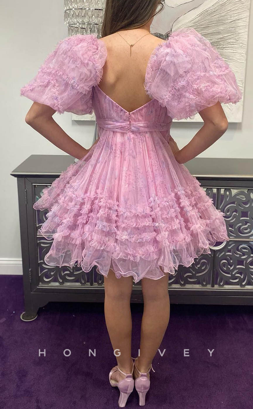 H1910 - Sexy Lace Sweetheart Puff Sleeves Gown Ball Gown Short Party/Homecoming Dress - Fashionpara