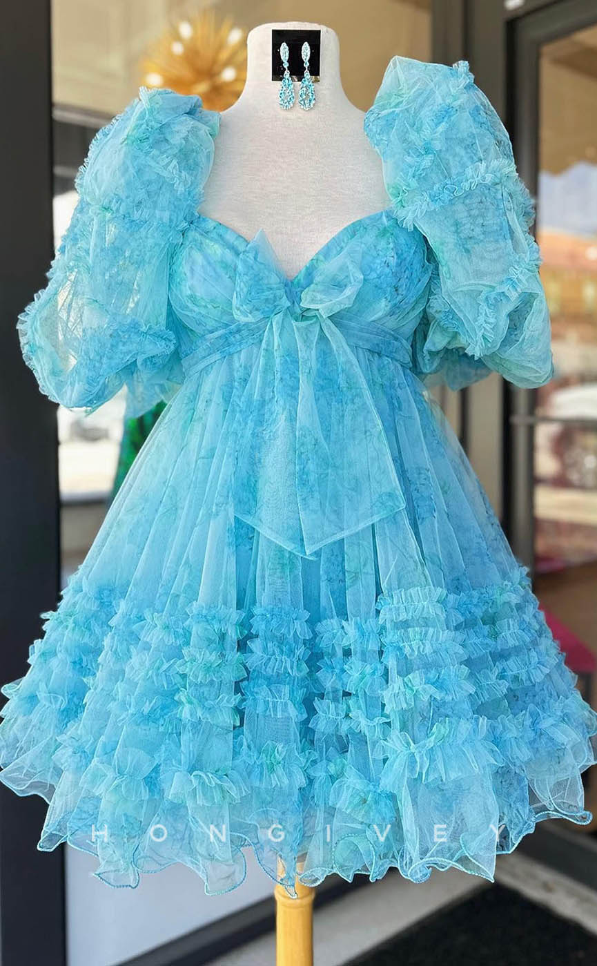 H1910 - Sexy Lace Sweetheart Puff Sleeves Gown Ball Gown Short Party/Homecoming Dress - Fashionpara