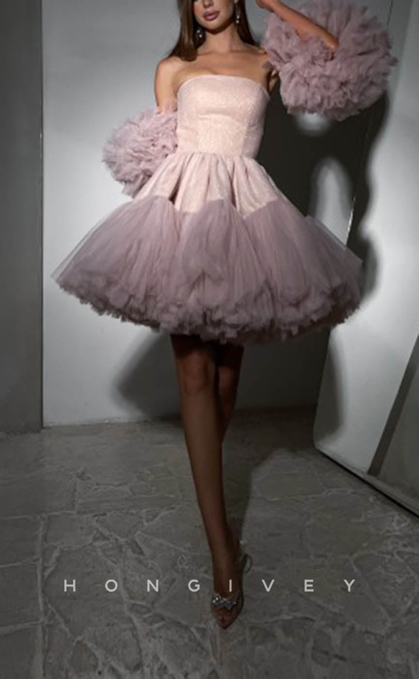 H1916 - Sexy/Ornate Lace Two Tone Strapless A-Line Short Evening/Homecoming Dress - Fashionpara