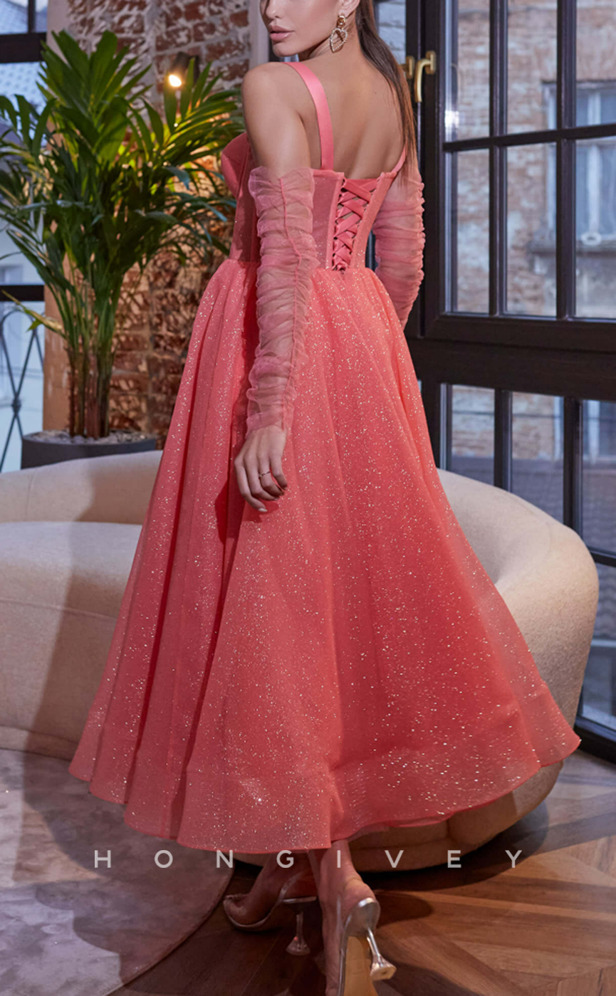 H1924 - Ornate /Sexy Sweetheart Spaghetti Straps Empire Illusion Long Evening/Homecoming Dress - Fashionpara