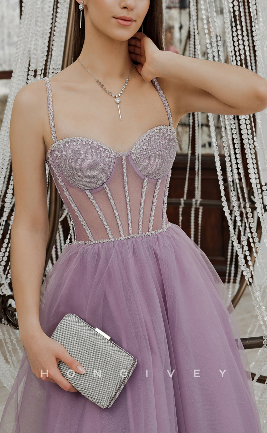 H1925 - Sexy A-Line Illusion Cutout Spaghetti Straps Long Party/Homecoming Dress - Fashionpara