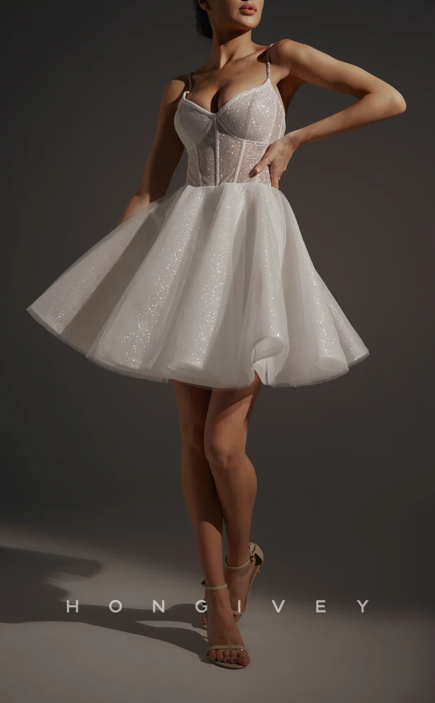H1932 - Ornate/Sexy Glitter V-Neck Illusion Cutout Spaghetti Straps Short Party/Prom/Homecoming Dress - Fashionpara