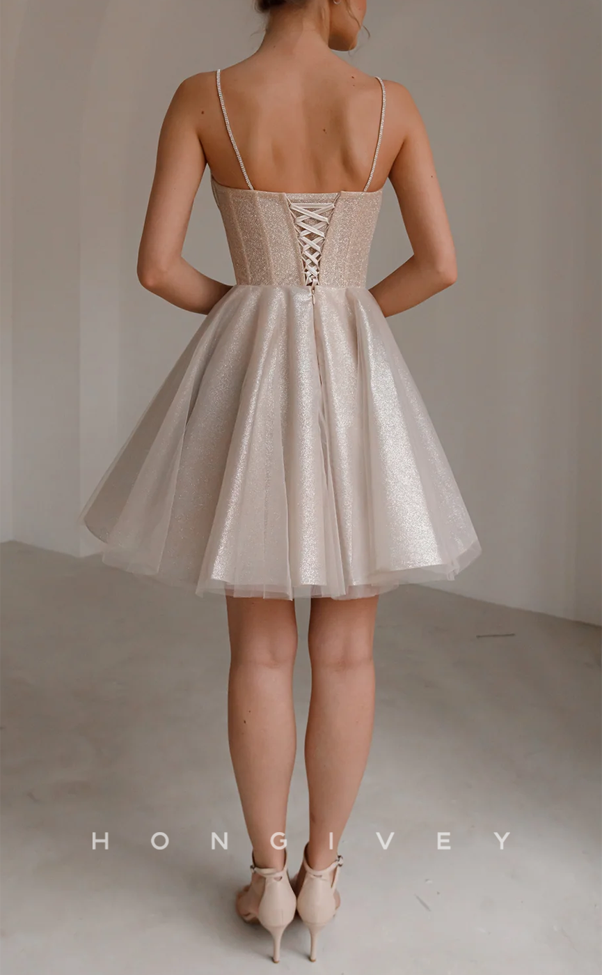 H1933 - Classic/Elegant Bodice Gown Tiered Sleeveless Spaghetti Straps Short Party/Homecoming Dress - Fashionpara