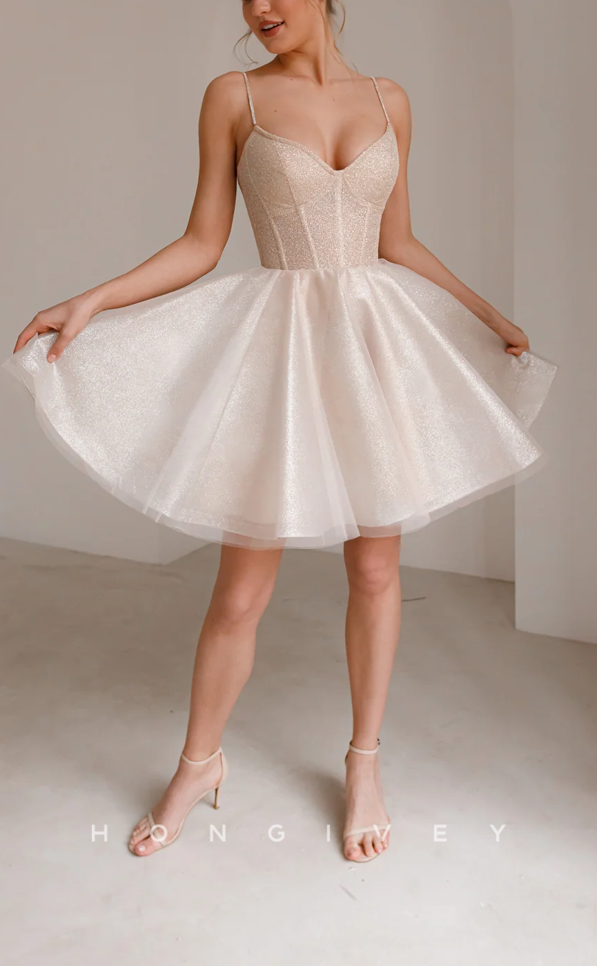 H1933 - Classic/Elegant Bodice Gown Tiered Sleeveless Spaghetti Straps Short Party/Homecoming Dress - Fashionpara