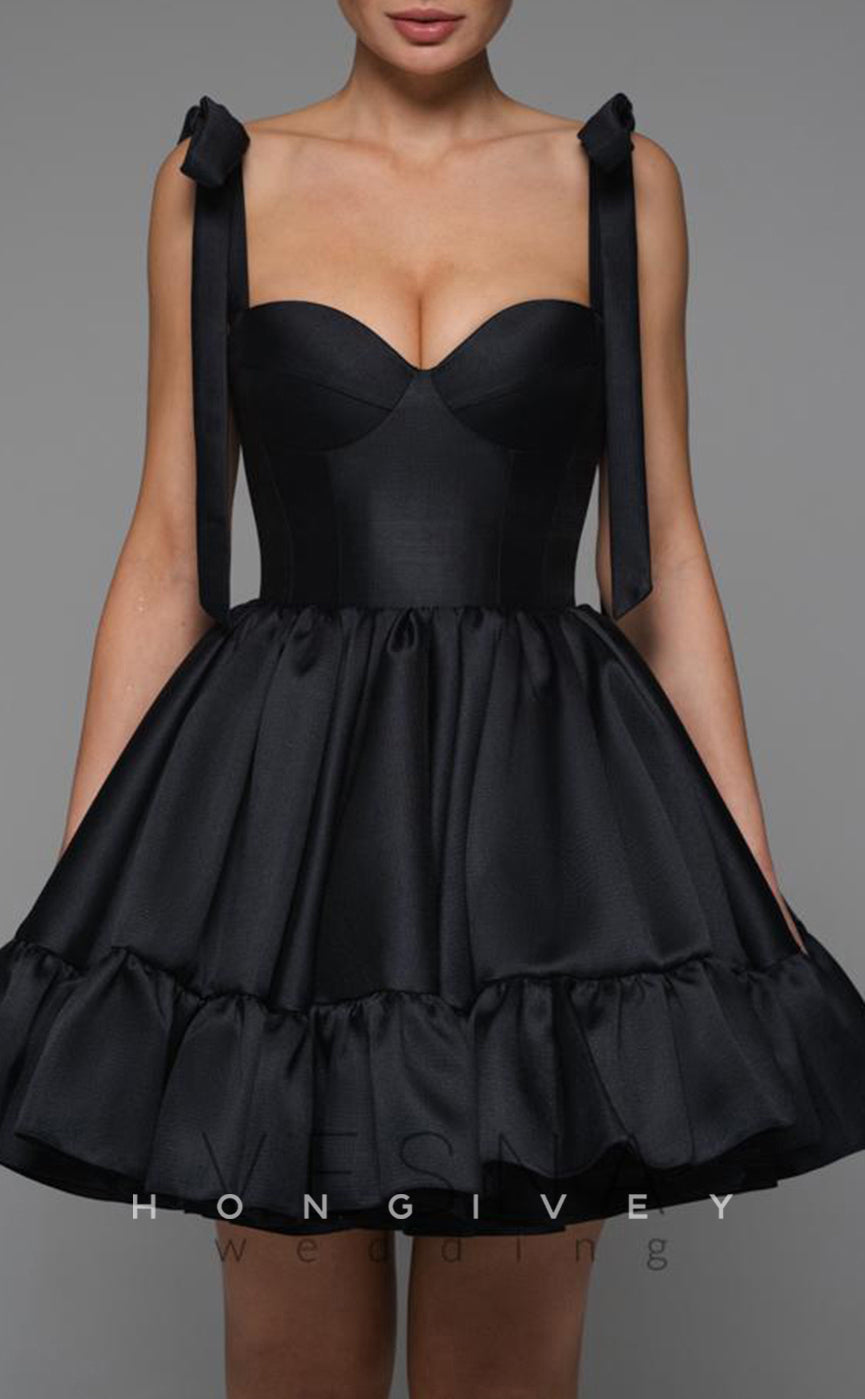 H1937 - Sexy Satin Empire Ball Gown Bowknot Straps Short Evening/Homecoming Dress - Fashionpara
