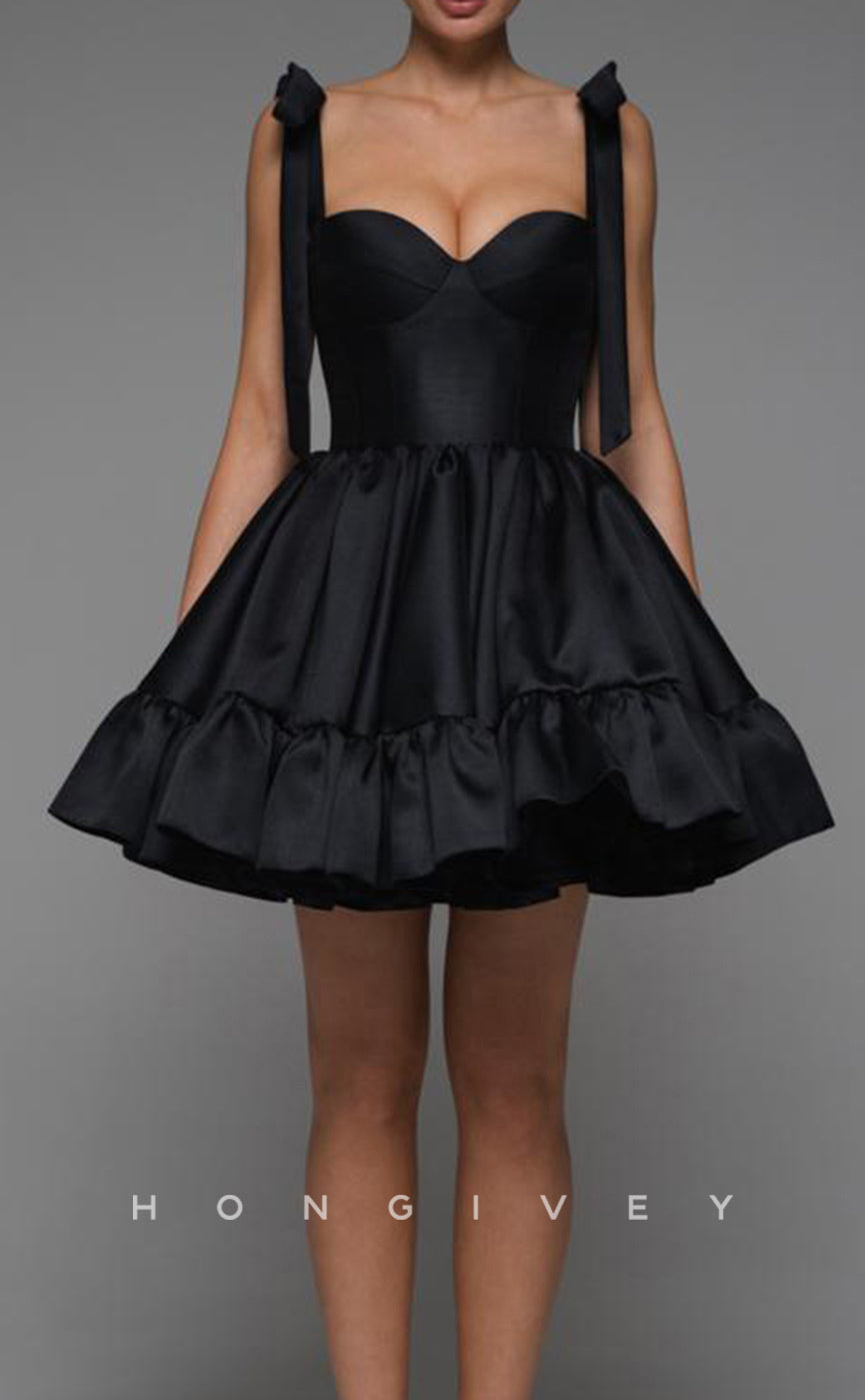 H1937 - Sexy Satin Empire Ball Gown Bowknot Straps Short Evening/Homecoming Dress - Fashionpara