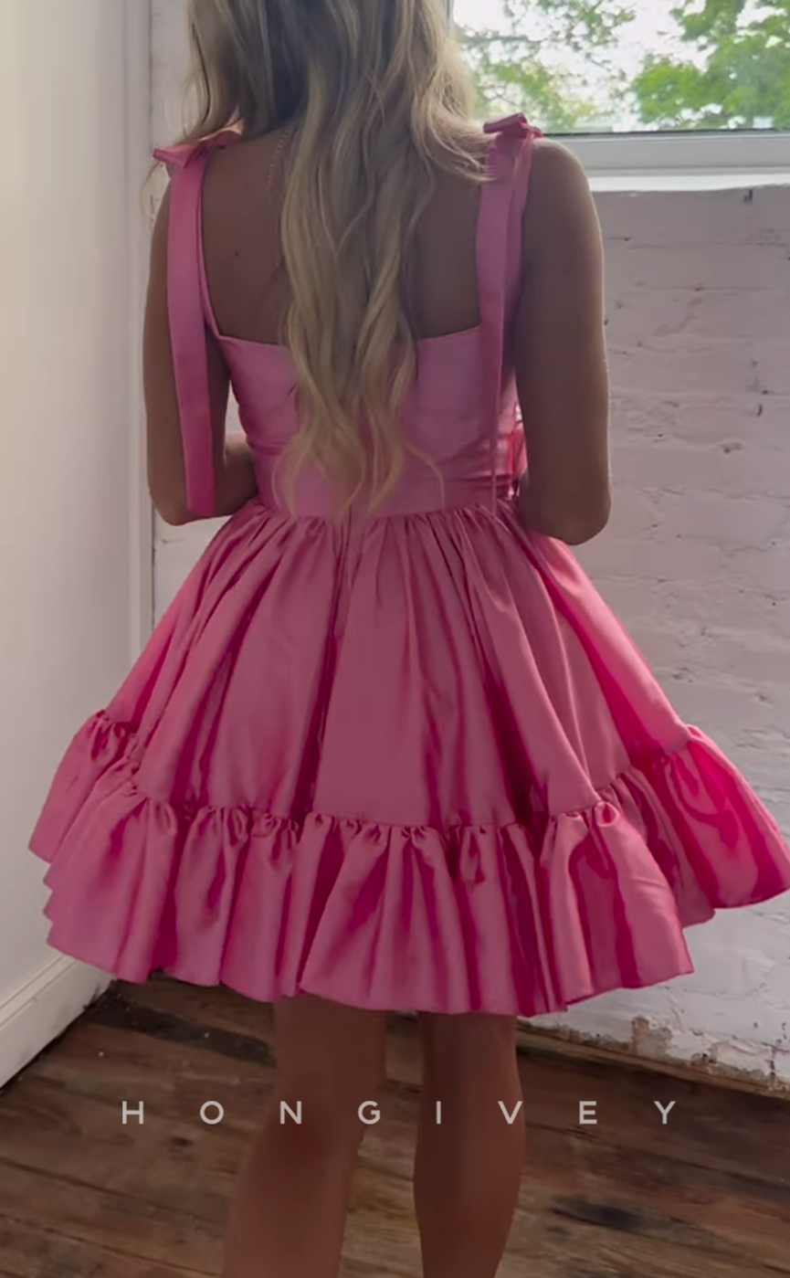 H1938 - Sexy/Sweet Satin A-Line Sleeveless Ruffled Short Party/Homecoming Dress - Fashionpara