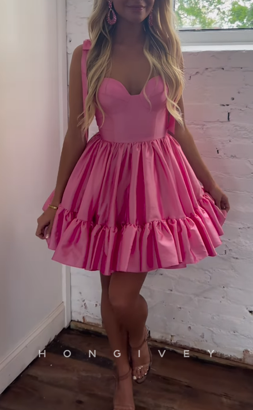H1938 - Sexy/Sweet Satin A-Line Sleeveless Ruffled Short Party/Homecoming Dress - Fashionpara