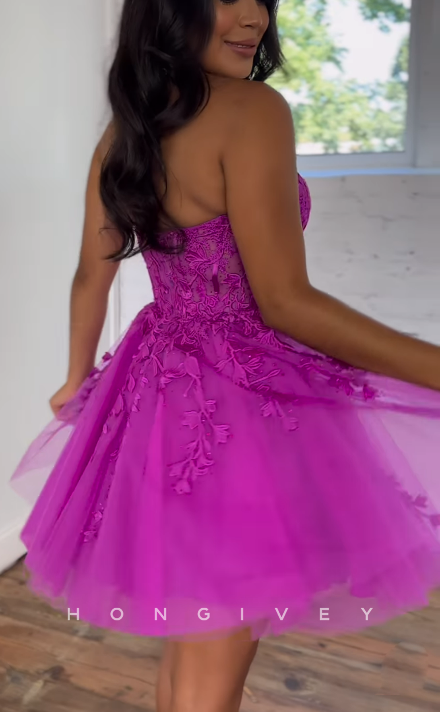 H1966 - Sexy A-Line Square Strapless Floral Embroidered Short Party/Homecoming Dress - Fashionpara