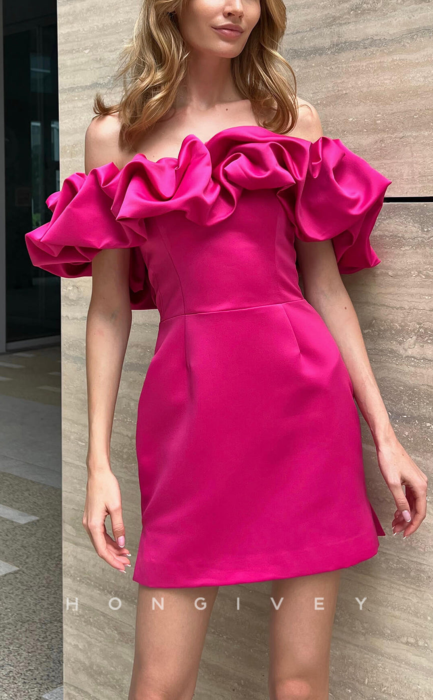 H1968 - Sexy Fitted Satin Floral Off-Shoulder Short Party/Homecoming Dress - Fashionpara