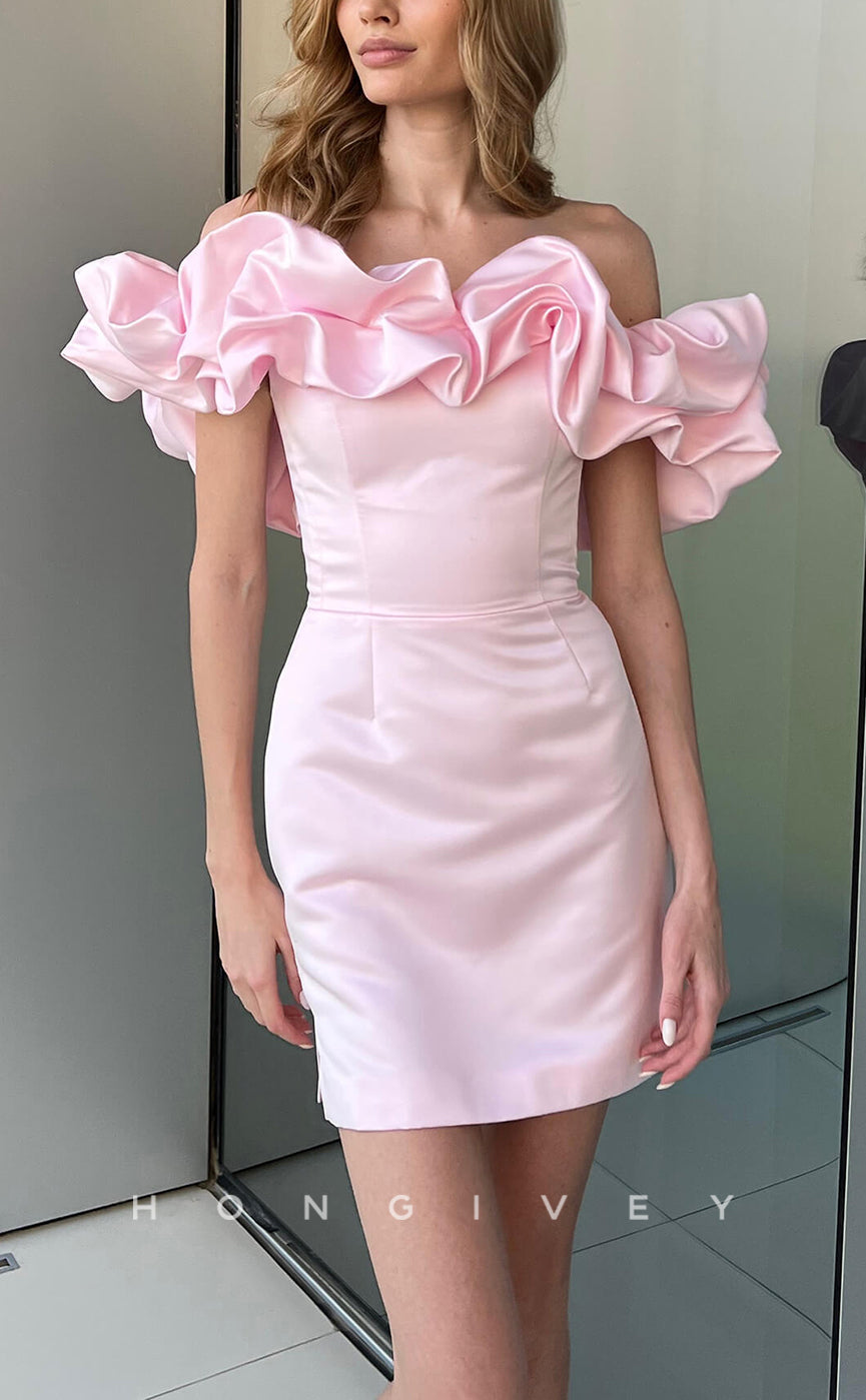 H1968 - Sexy Fitted Satin Floral Off-Shoulder Short Party/Homecoming Dress - Fashionpara