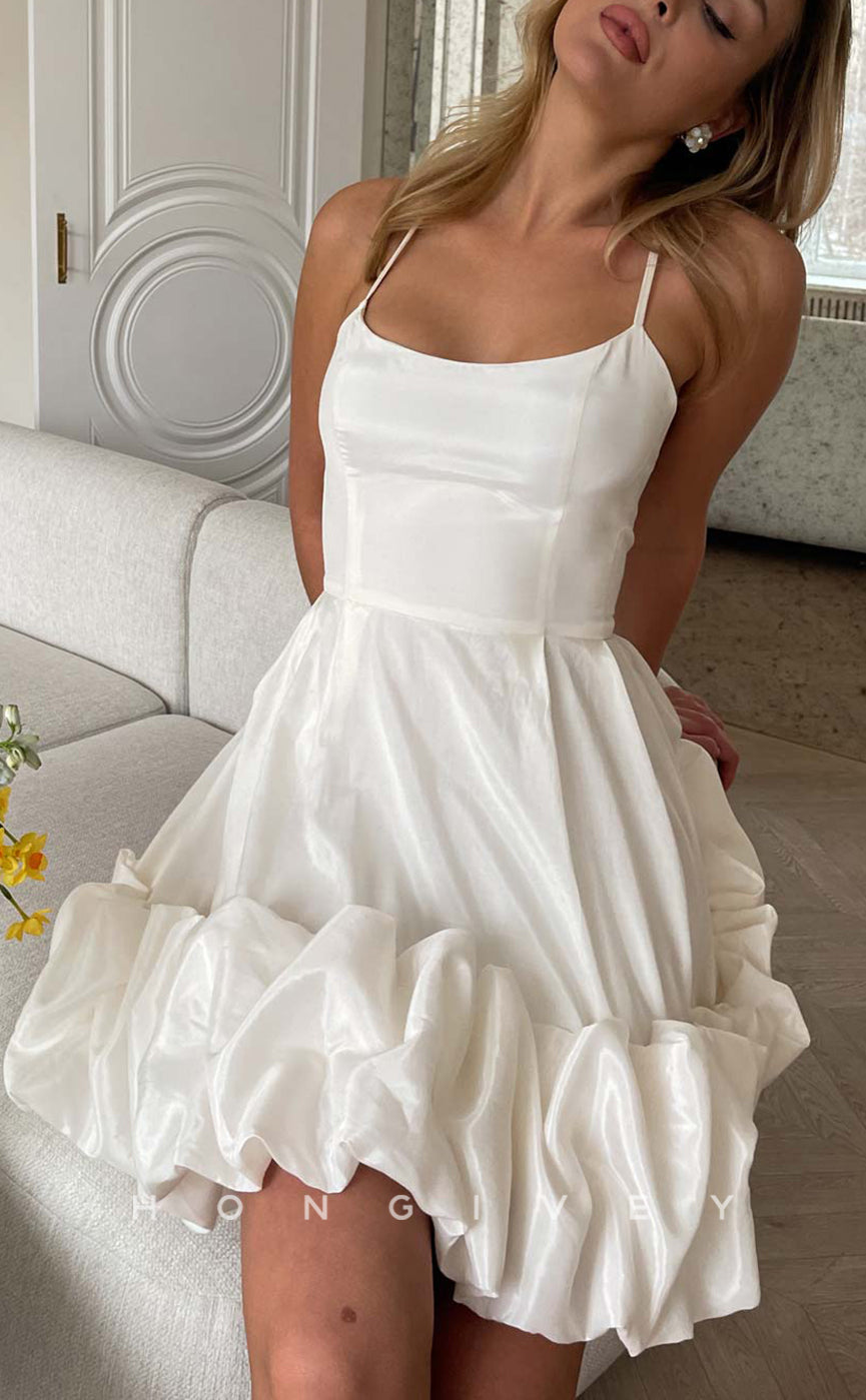 H1972 - Sexy Satin A-Line Scoop Spaghetti Straps Floral Embellished Short Party/Homecoming Dress - Fashionpara