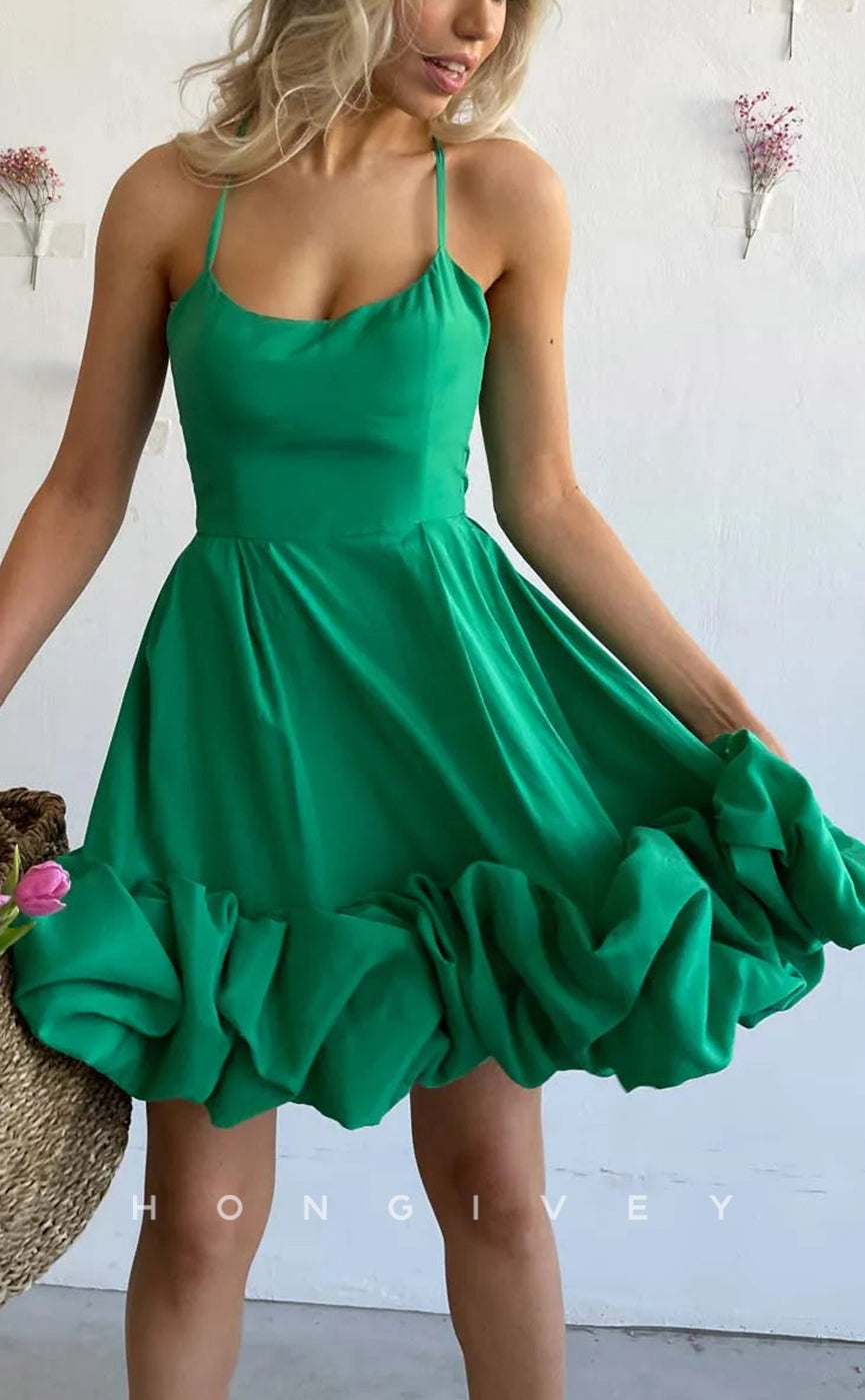 H1972 - Sexy Satin A-Line Scoop Spaghetti Straps Floral Embellished Short Party/Homecoming Dress - Fashionpara