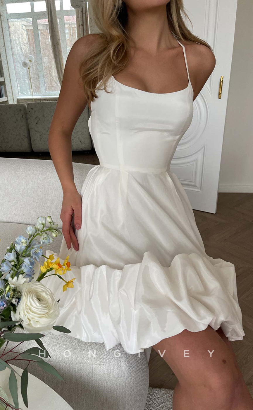 H1972 - Sexy Satin A-Line Scoop Spaghetti Straps Floral Embellished Short Party/Homecoming Dress - Fashionpara