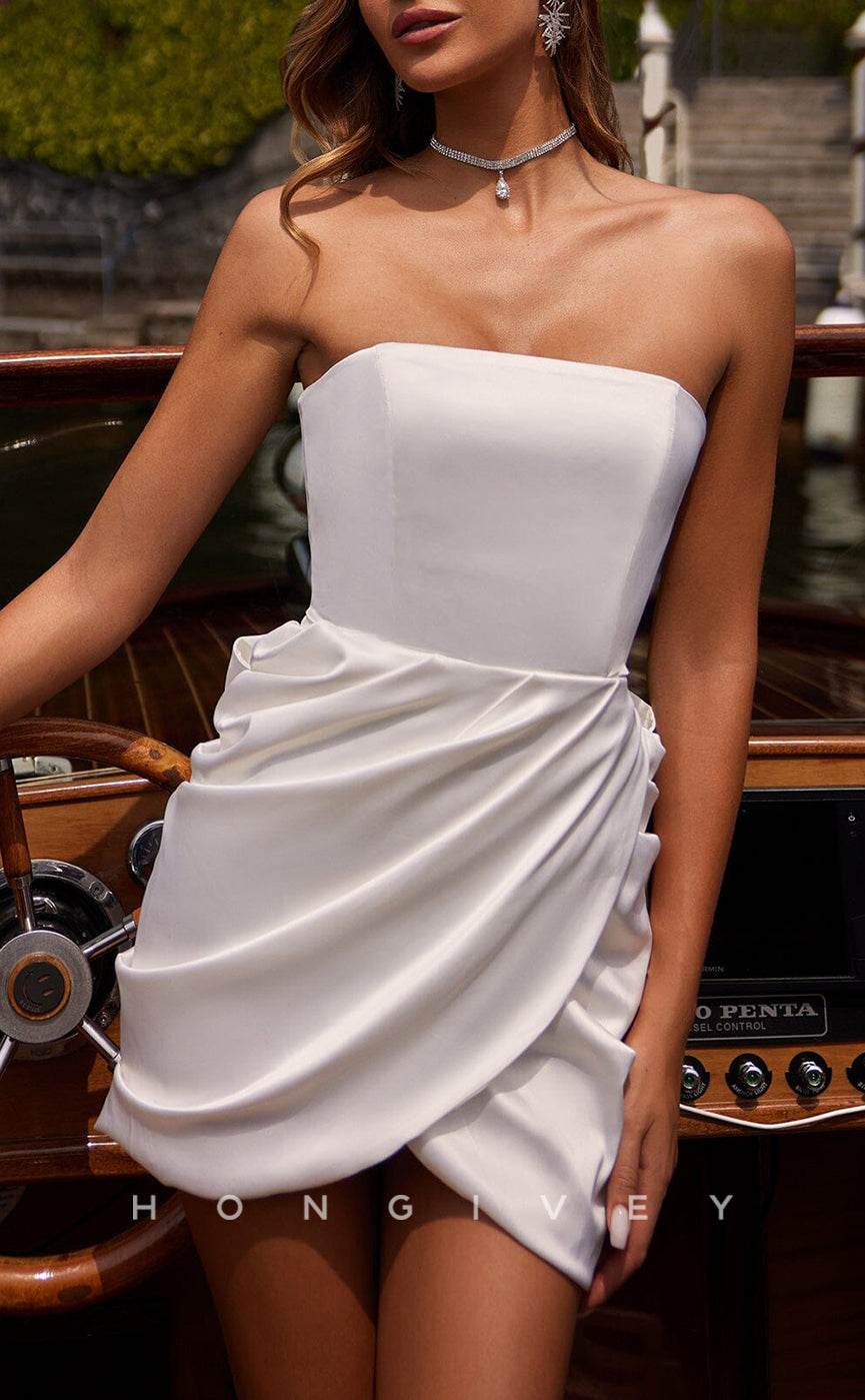 H1974 - Sexy Satin Strapless Empire Ruched Bowknot Embellished Short Party/Homecoming Dress - Fashionpara