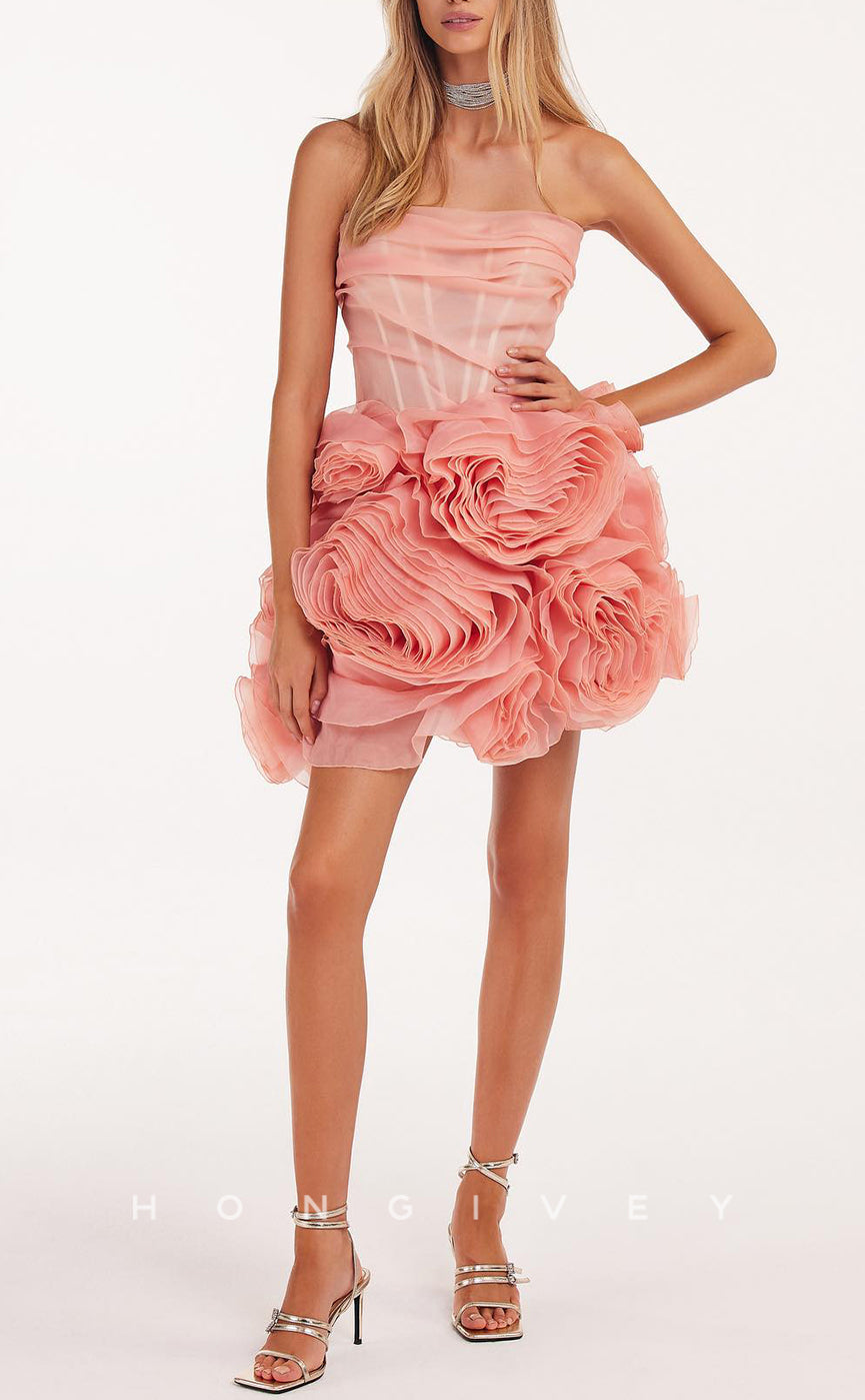 H1977 - Elegant & Luxurious Illusion Sweetheart Strapless Floral Short Party/Homecoming Dress - Fashionpara