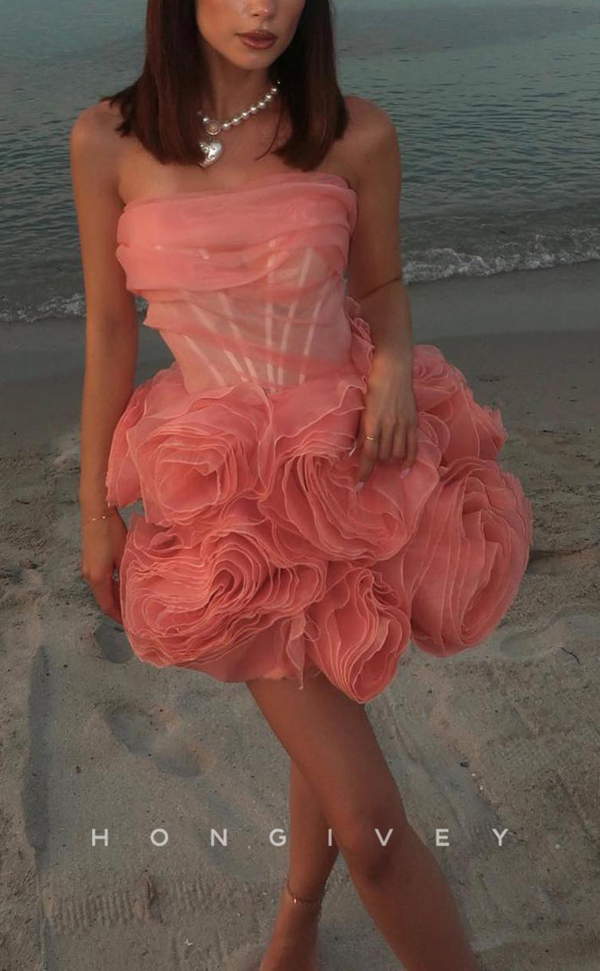 H1977 - Elegant & Luxurious Illusion Sweetheart Strapless Floral Short Party/Homecoming Dress - Fashionpara