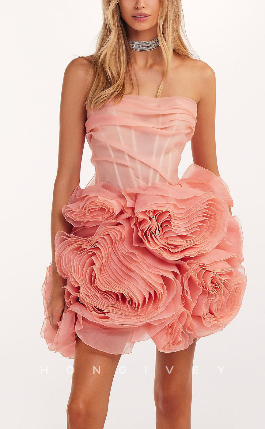 H1977 - Elegant & Luxurious Illusion Sweetheart Strapless Floral Short Party/Homecoming Dress - Fashionpara