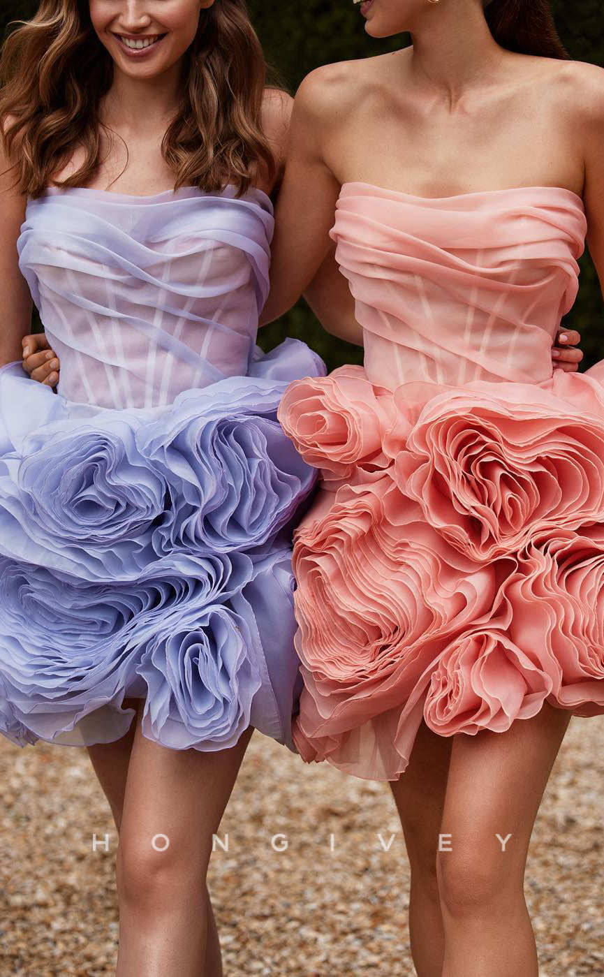 H1977 - Elegant & Luxurious Illusion Sweetheart Strapless Floral Short Party/Homecoming Dress - Fashionpara