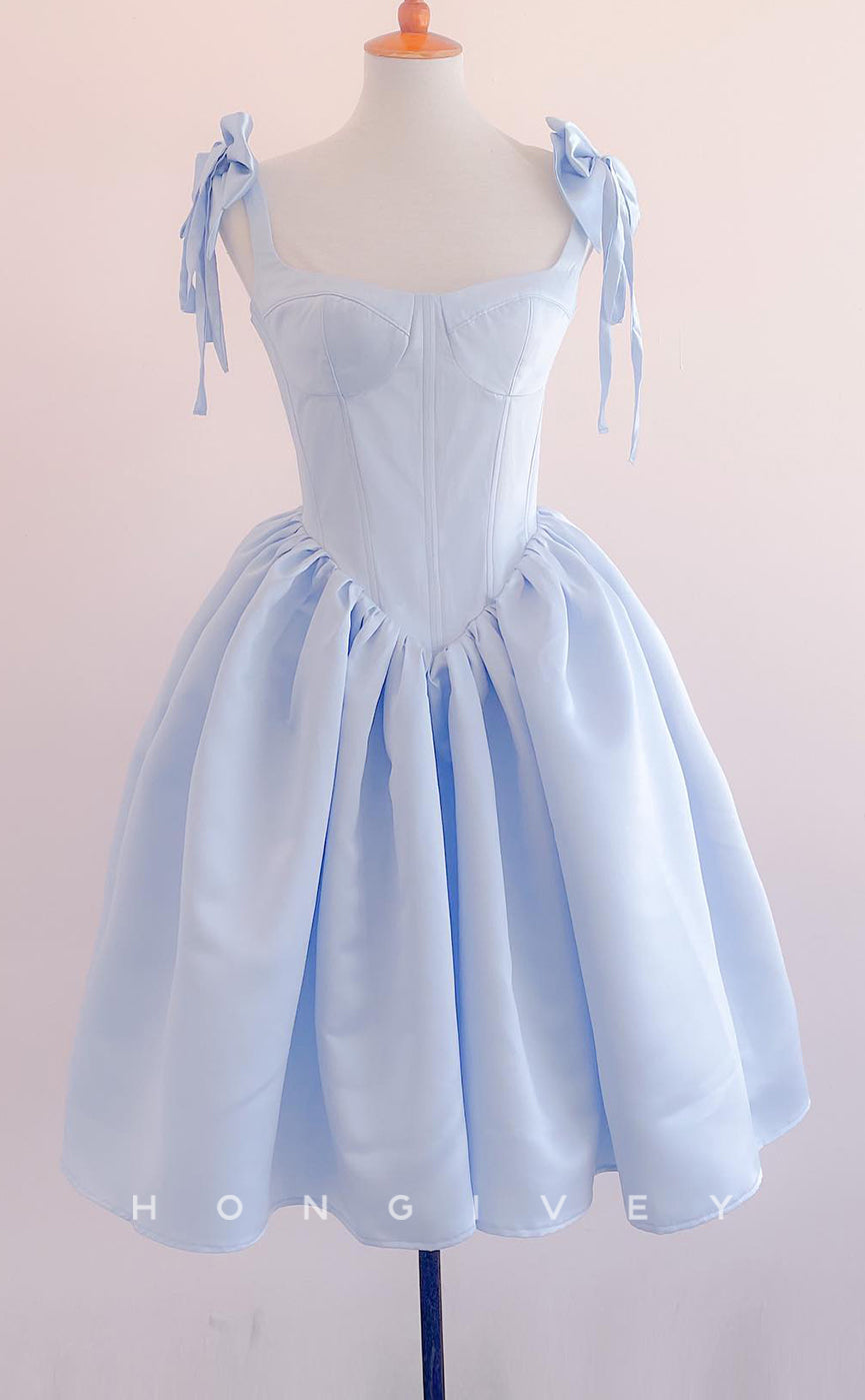H1982 - Sweet Empire A-Line Satin Sweetheart Bowknot Straps Short Party/Homecoming Dress - Fashionpara