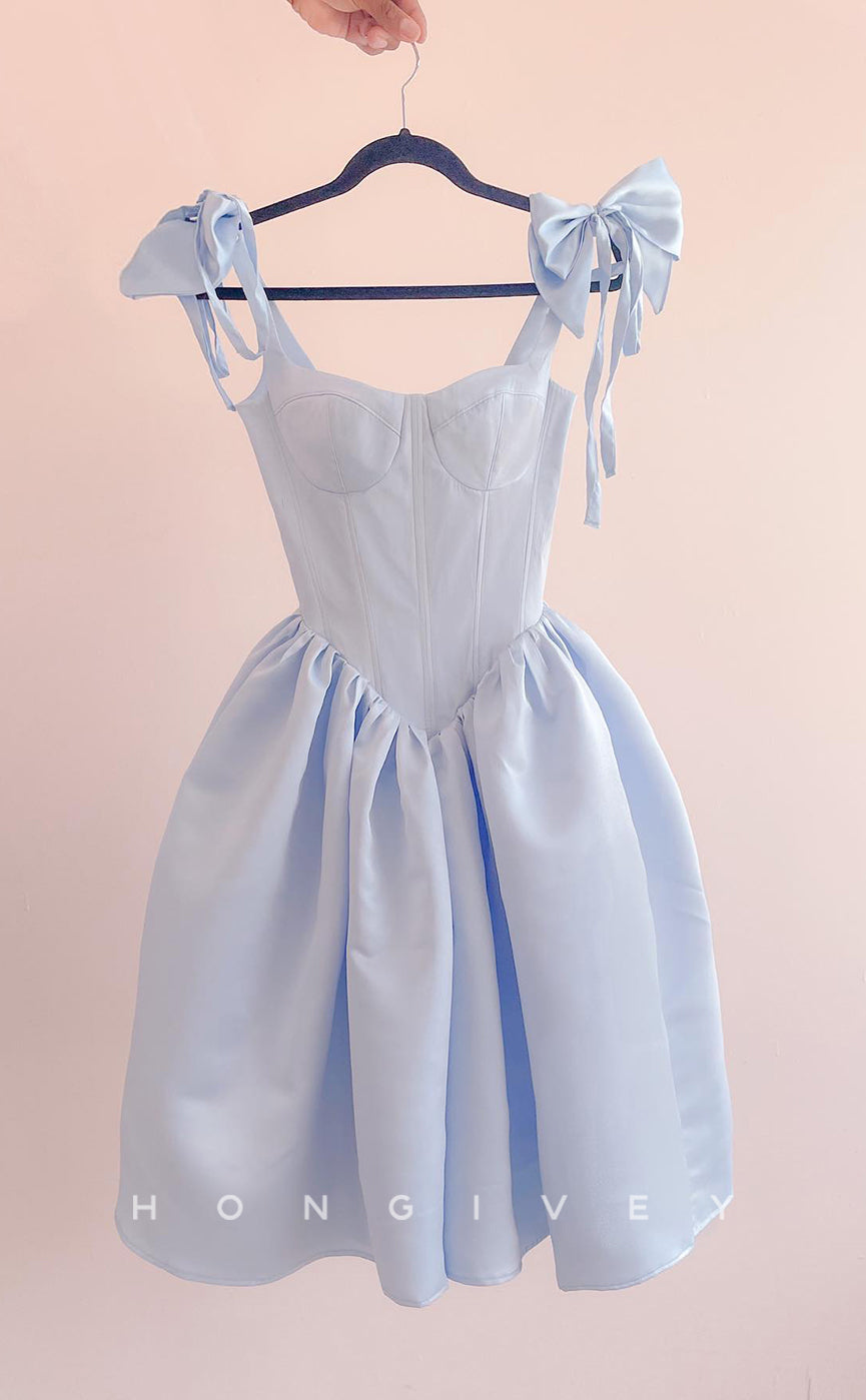 H1982 - Sweet Empire A-Line Satin Sweetheart Bowknot Straps Short Party/Homecoming Dress - Fashionpara