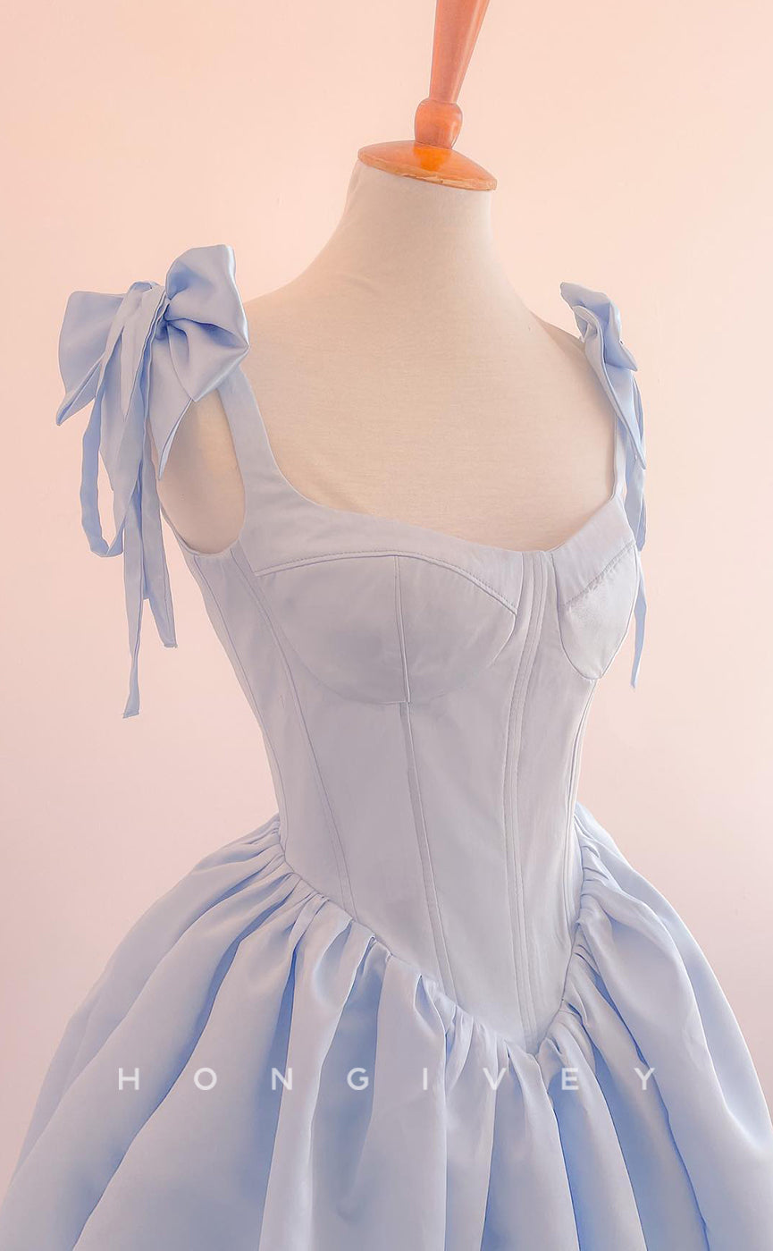 H1982 - Sweet Empire A-Line Satin Sweetheart Bowknot Straps Short Party/Homecoming Dress - Fashionpara