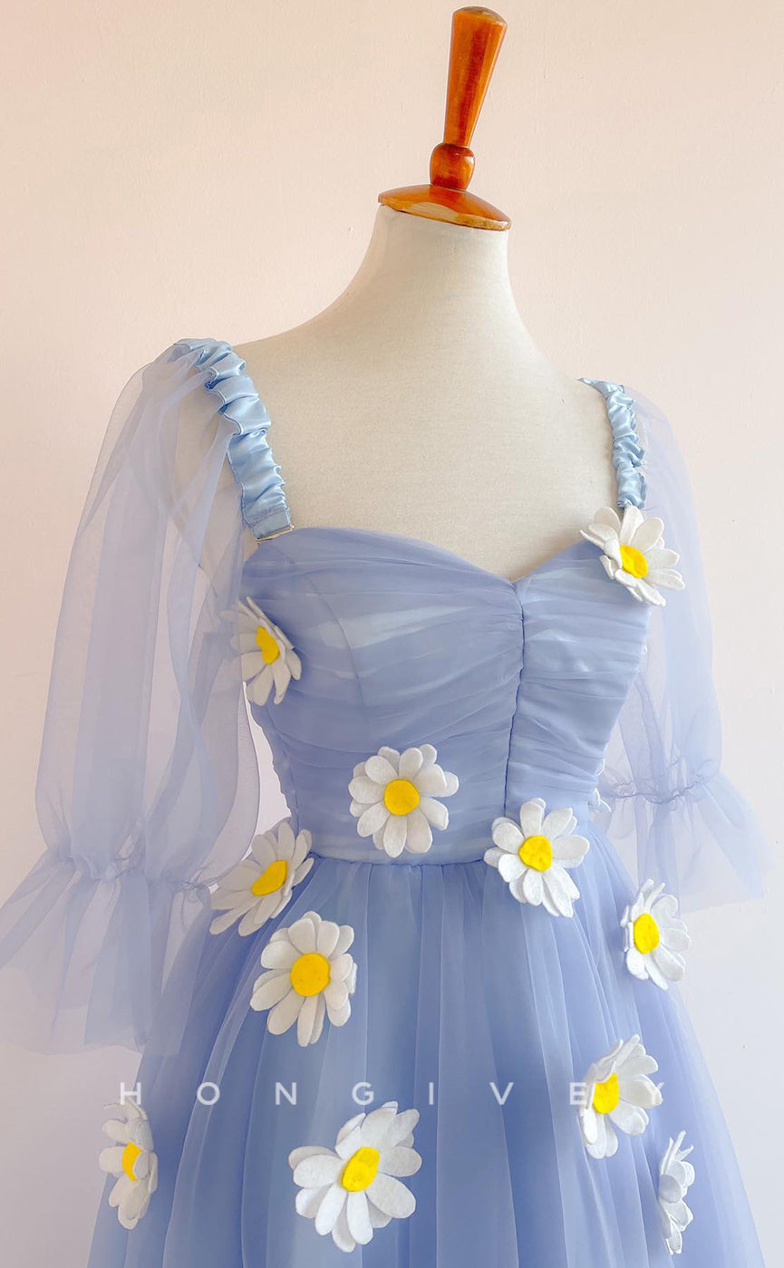H1984 - Cute Sweetheart Spaghetti Straps Detachable Sleeves Floral Party/Homecoming Dress - Fashionpara