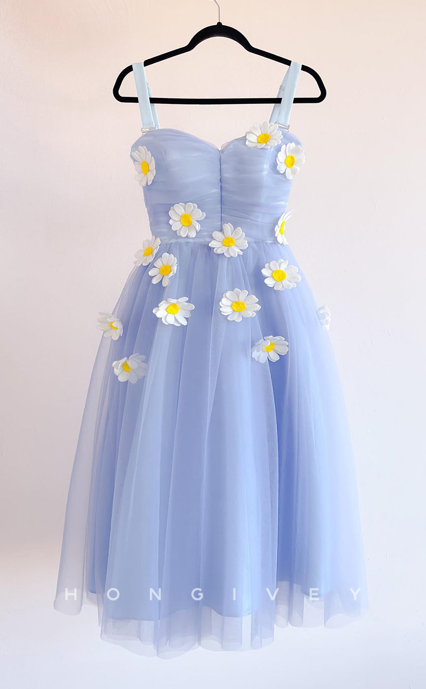 H1984 - Cute Sweetheart Spaghetti Straps Detachable Sleeves Floral Party/Homecoming Dress - Fashionpara