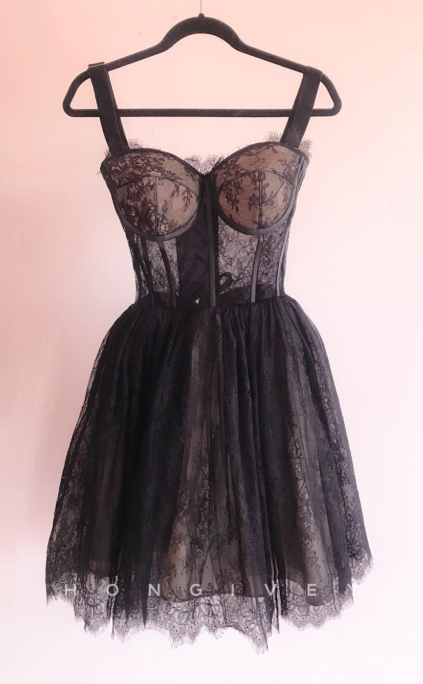 H1985 - Sexy A-Line Illusion Cutout Sweetheart Detachable Straps Short Party/Homecoming Dress - Fashionpara
