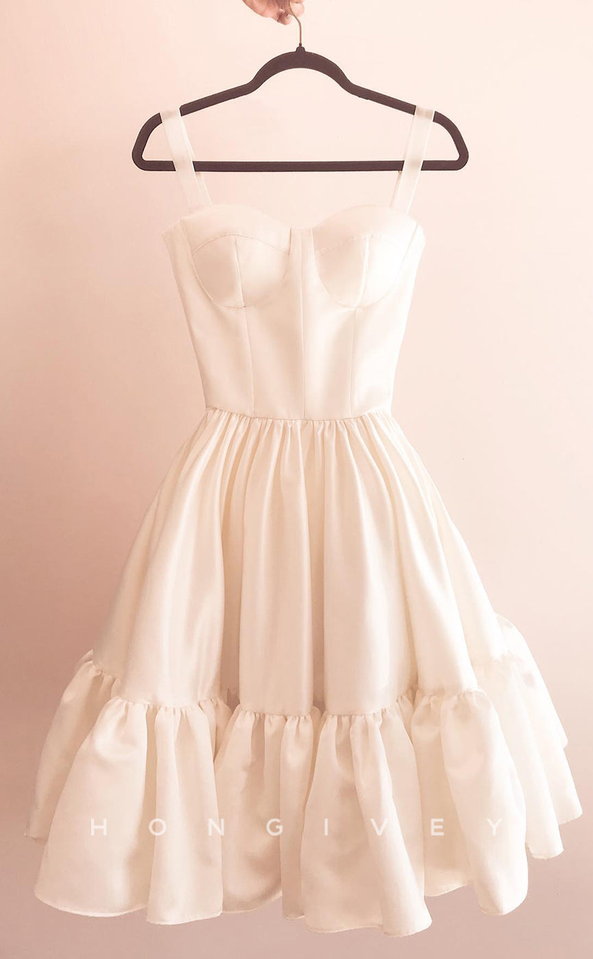 H1987 - Elegant & Luxurious Satin A-LineSweetheart Spaghetti Straps Ruffles Short Party/Homecoming Dress - Fashionpara