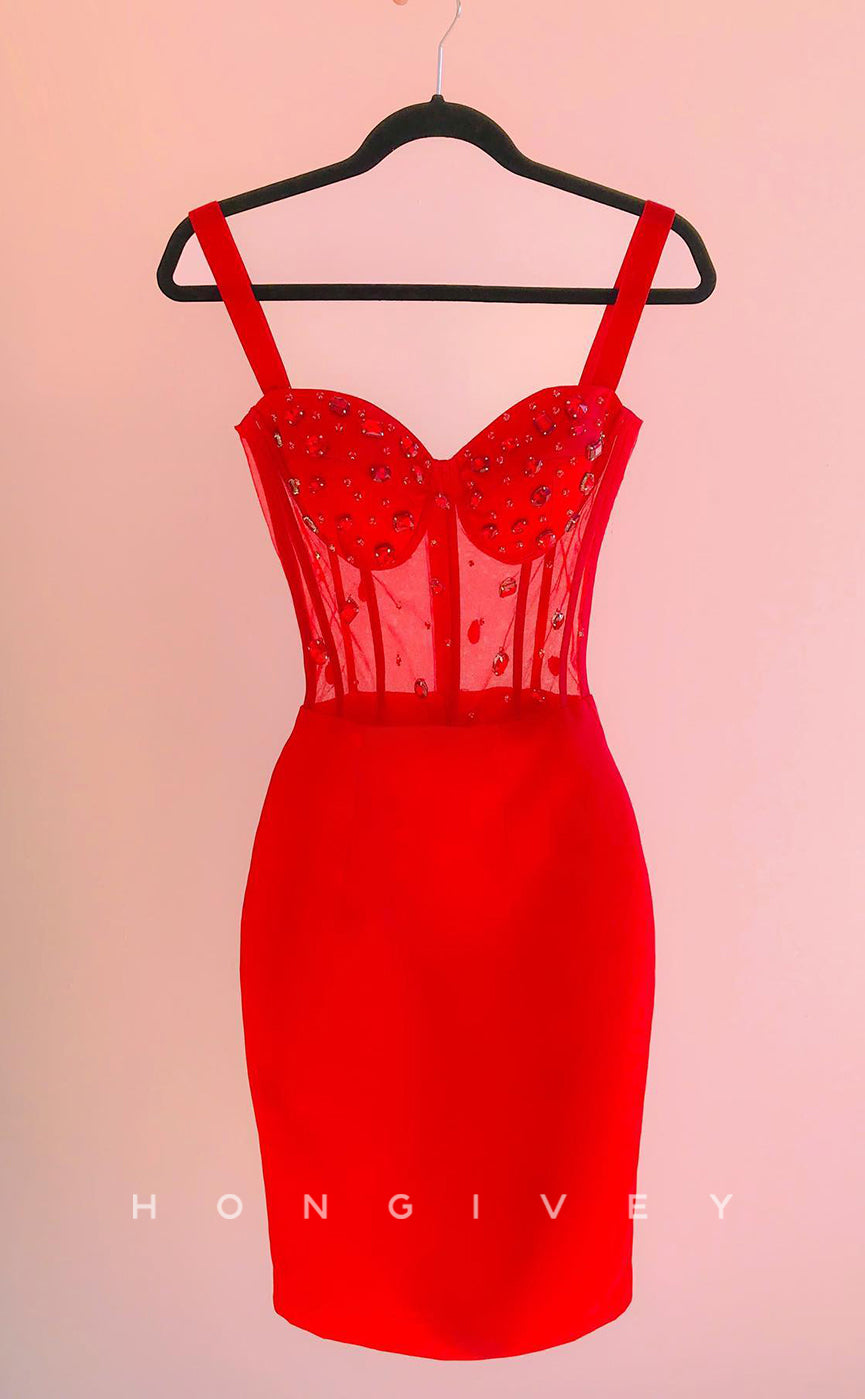 H1992 - Sexy Fitted Red Illusion Cutout Sweetheart Spaghetti Straps Short Party/Homecoming Dress - Fashionpara