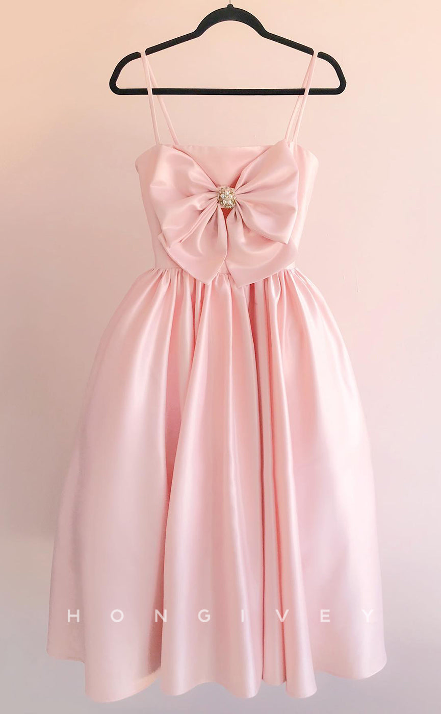 H1993 - Elegant & Luxurious Satin Empire Square Spaghetti Straps Bowknot Short Party/Homecoming Dress - Fashionpara