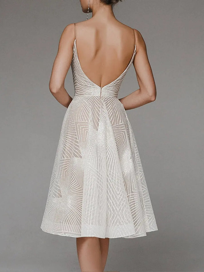Sequin Spaghetti Strap Deep V-Neck Fit and Flare Midi Dress - View 2
